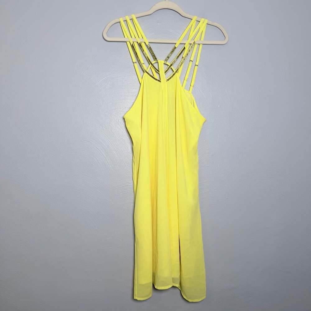 Sara Boo Yellow Strappy Beaded Cocktail Dress L